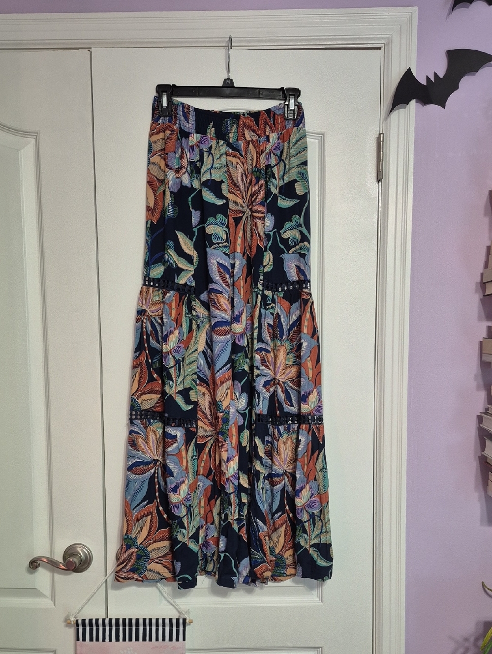 ANGIE Floral Wide-Leg Pants in Navy